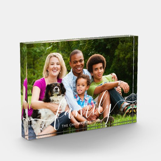 FAMILY モダン White Script Overlay Photo Name フォトブロック (左)