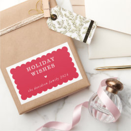 FAMILY 数々の PHOTOモダン縁どcute red scallop 長方形シール