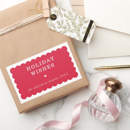 FAMILY 数々の PHOTOモダン縁どcute red scallop 長方形シール (ギフト)