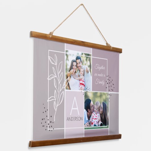 FAMILY 2フォトコラージスクリプトモダン引用文 吊り下げ型タペストリー (傾斜あり)