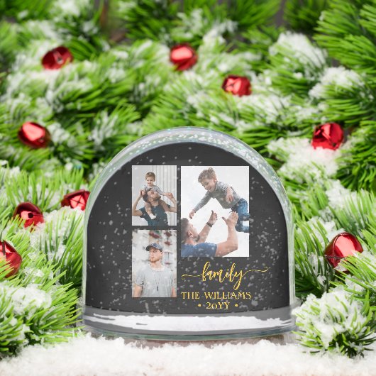 family 3 photo collage black gold script magnet (クリスマス)