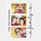 Family 3 Photo Template Personalized Script フリースブランケット (正面)