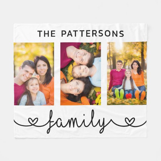 Family 3 Photo Template Personalized Script フリースブランケット (正面(横))