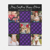 Family 5 Photo Collage Personalized Holiday Plaid フリースブランケット (正面)