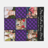 Family 5 Photo Collage Personalized Holiday Plaid フリースブランケット (正面(横))