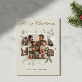 Family 5 Photo Collage Watercolor Eucalyptus シーズンカード