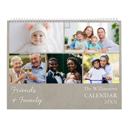 Family and Friends Elegant Gray Photo Calendar カレンダー (カバー)