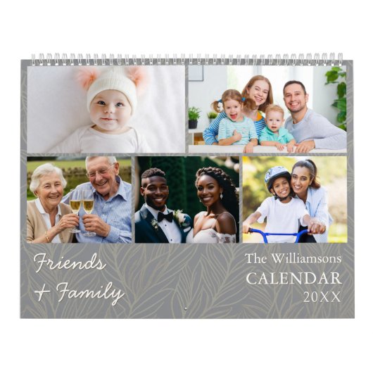 Family and Friends Gray Multi Photo Calendar カレンダー (カバー)