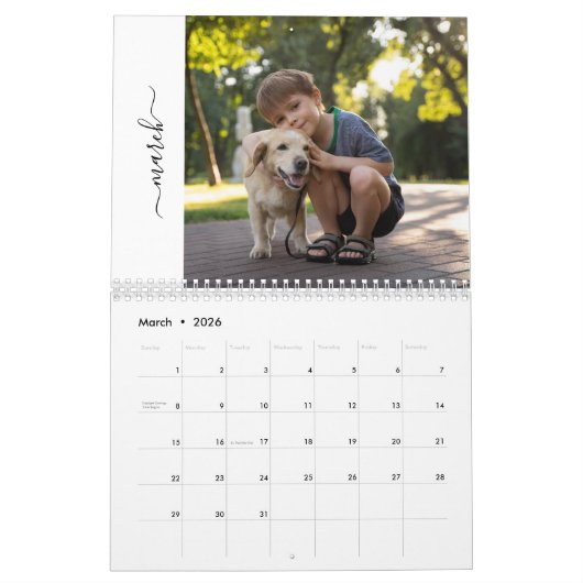 Family and Pets 12 Month Script Calendar カレンダー (3月 2026)
