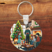 Family around the fireplace at Christmas キーホルダー (裏面)
