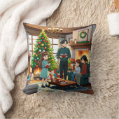 Family around the fireplace at Christmas - Pillow クッション (ブランケット)