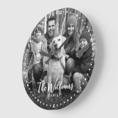 Family Black and White Photo with モダン Script ラージ壁時計 (傾斜)