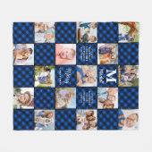 Family Blue Plaid Patchwork Customized 15 Picture フリースブランケット (正面(横))