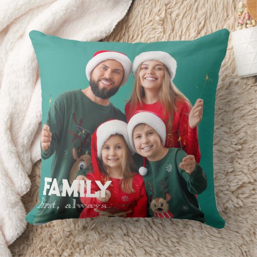 Family | Boho Text Overlay with Two Photos Throw P クッション (ブランケット)