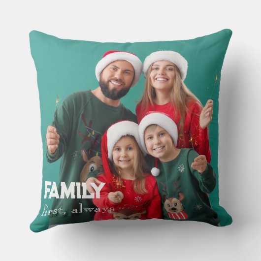 Family | Boho Text Overlay with Two Photos Throw P クッション (裏面)