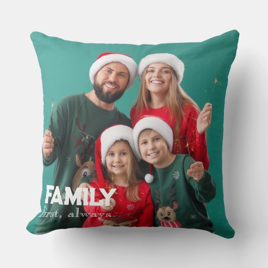 Family | Boho Text Overlay with Two Photos Throw P クッション (正面)