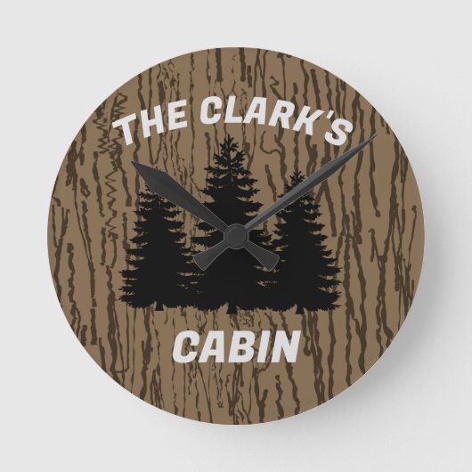 FAMILY CABIN RUSTIC WOOD CUSTOM WALL CLOCK ラウンド壁時計 (正面)