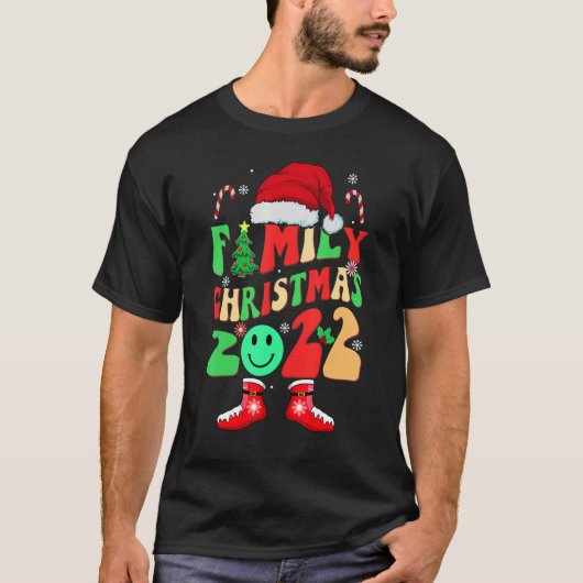 family christmas 2022 groovy Pajama matching Santa Tシャツ (正面)