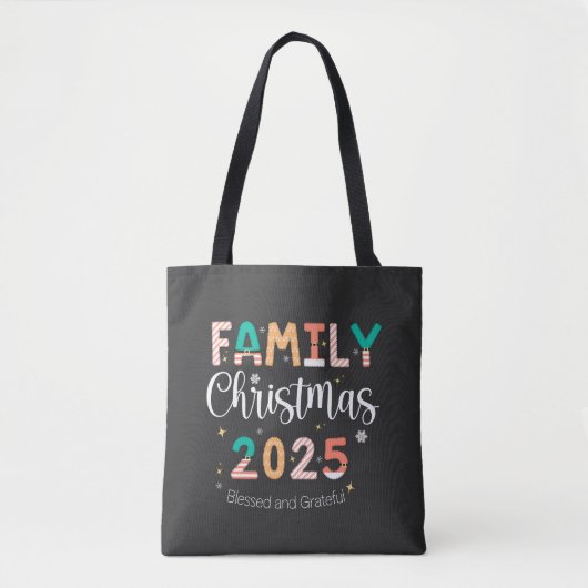 Family Christmas 2025 Blessed and Grateful トートバッグ (正面)