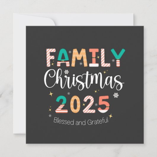 Family Christmas 2025 Blessed and Grateful 招待状 (正面)