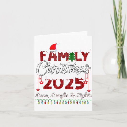 Family Christmas 2025 Love, Laughs And Lights Holi カード (正面)