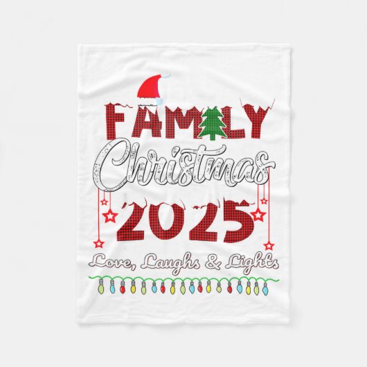 Family Christmas 2025 Love, Laughs And Lights Holi フリースブランケット (正面)