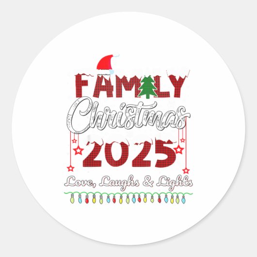 Family Christmas 2025 Love, Laughs And Lights Holi ラウンドシール (正面)