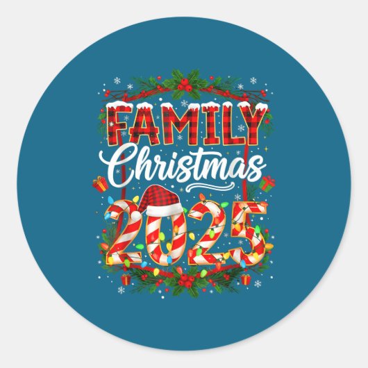 Family Christmas 2025 Xmas Lights Santa Pajamas Ho ラウンドシール (正面)