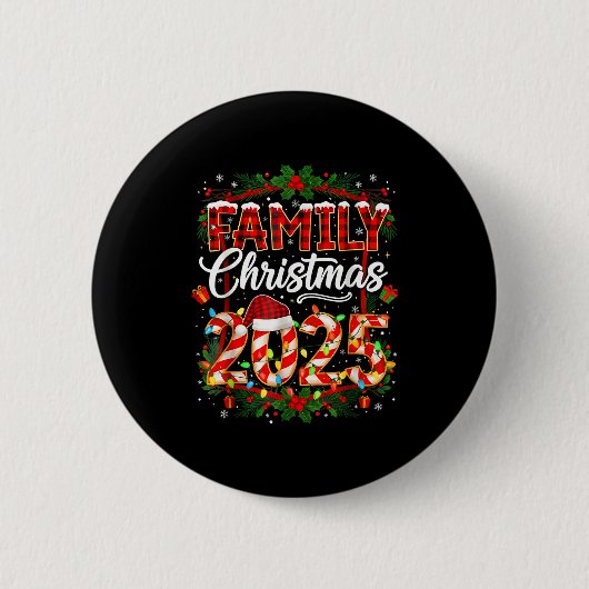 Family Christmas 2025 Xmas Lights Santa Pajamas Ho 缶バッジ (正面)