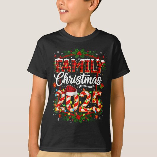Family Christmas 2025 Xmas Lights Santa Pajamas Ho Tシャツ (正面)