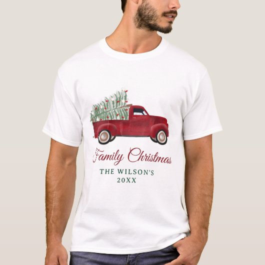 Family Christmas Antique Pickup Truck Xmas Tree Tシャツ (正面)