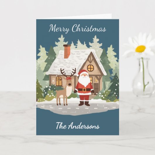 Family Christmas Card - Santa & Reindeer カード (小さな植物)
