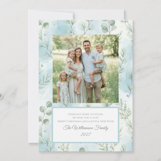 Family Christmas Card – Watercolor Eucalyptus シーズンカード (正面)