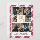 Family Christmas card with 5 Photos Tartan Plaid 招待状 (正面)