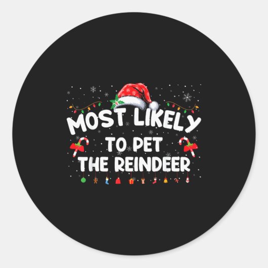 Family Christmas Pajamas Most Likely To Pet The Re ラウンドシール (正面)
