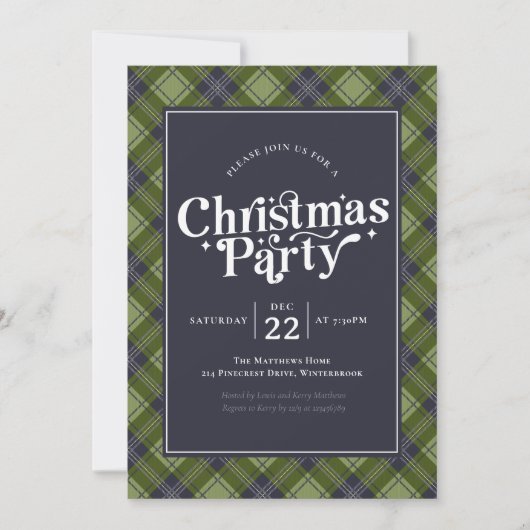 Family Christmas Party Rustic Plaid 招待状 (正面)