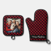 Family Christmas Personalized Red Plaid Photo  鍋つかみ&鍋敷きセット (正面)
