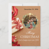 Family Christmas Photo Card 2026 | Red Gift Design セーブザデート (正面)