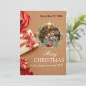 Family Christmas Photo Card 2026 | Red Gift Design セーブザデート (スタンド正面)