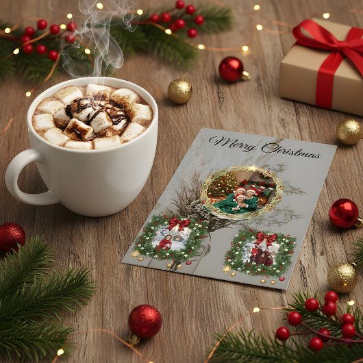 Family Christmas Photo Collage Card サンキューカード