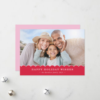 FAMILY CHRISTMAS PHOTO cute fun scallop red pink シーズンカード