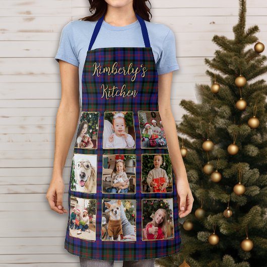 Family Christmas Plaid Personalized Photo Collage エプロン