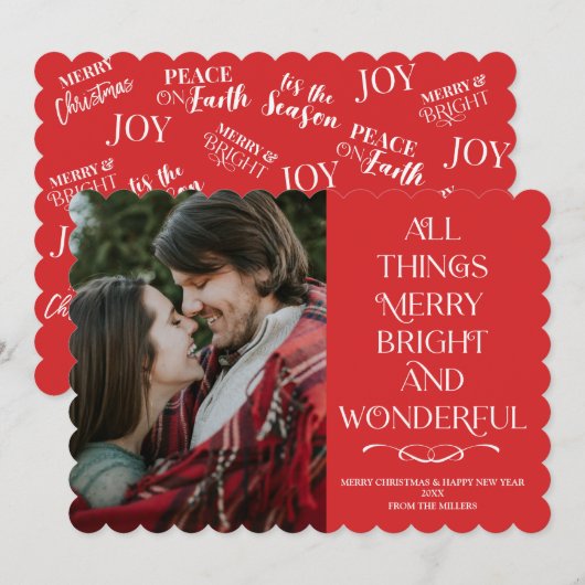 Family Christmas red photo Card シーズンカード (正面/裏面)