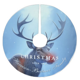 Family Christmas Reindeer Winter Wonderland ブラッシュドポリエステルツリースカート
