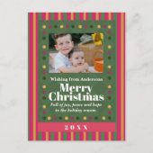 Family Christmas Stripe Photo Holiday Postcard シーズンポストカード (正面)