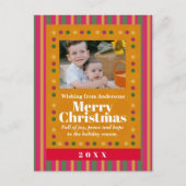 Family Christmas Stripe Photo Holiday Postcard シーズンポストカード (正面)