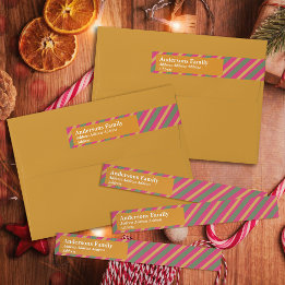 Family Christmas Stripes Gold ラップアラウンドラベル