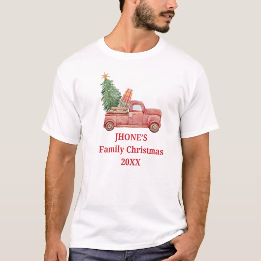 Family Christmas Truck Vintage Personalized  Tシャツ (正面)