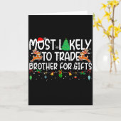 Family Christmas Xmas Most Likely To Trade Brother カード (黄色い花)