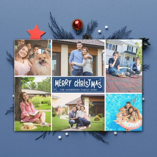 Family Collage 6 Photos Merry Christmas  シーズンカード